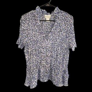 Bethany Crinkle Blouse Semi Sheer; Ruffled Neckline Button Up Size XXL